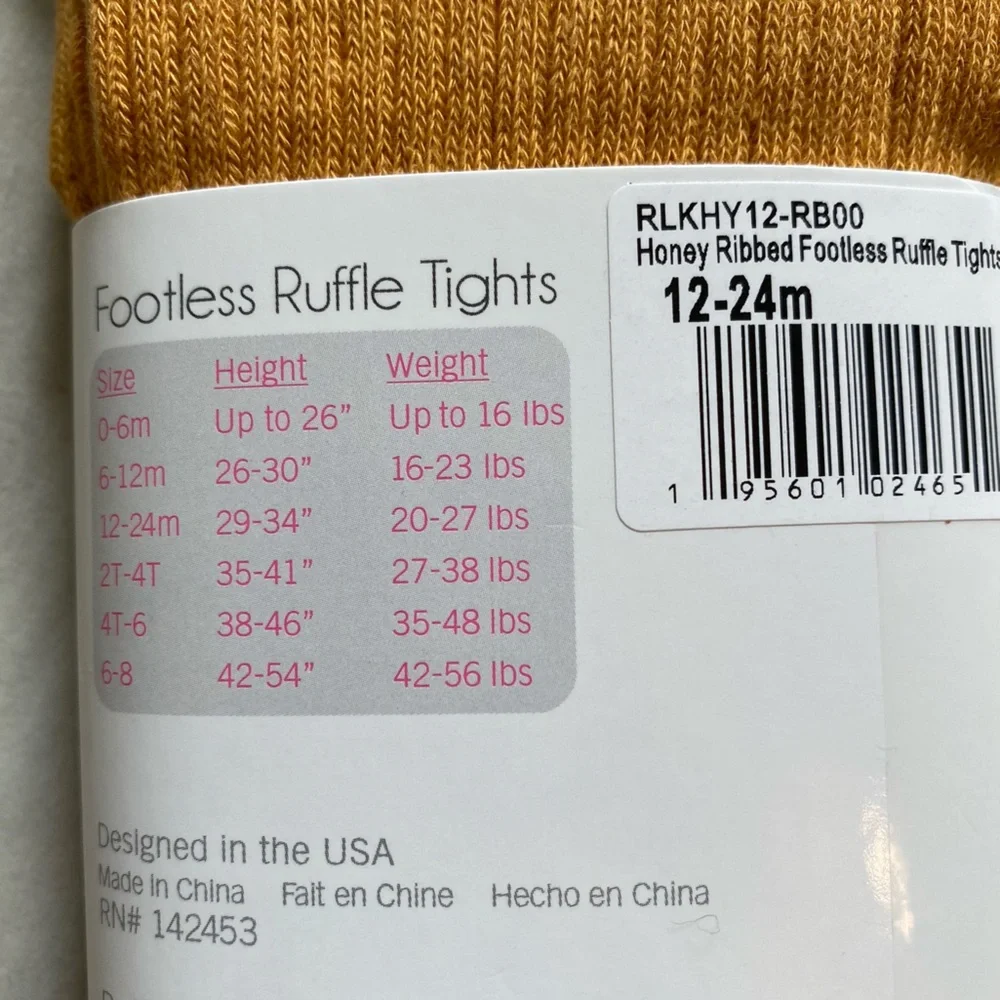 NWT RuffleButts Footless Ruffle Tights in Honey Gold, size 12-24 Months
